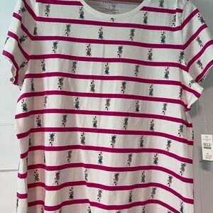 Talbots White & Pink Striped Pineapple Short Sleeve Tee, Size XL